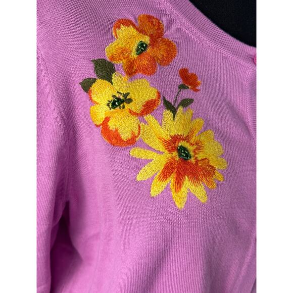 QVC Isaac Mizrahi Live! Floral Embroidered Cardigan Color Orchid Size M NWT - Picture 5 of 10